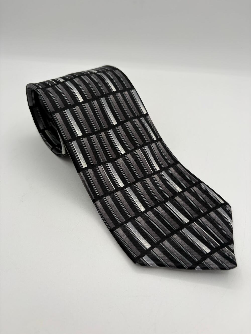 Covington Gray & Black Rectangle Block All Silk Neck Tie